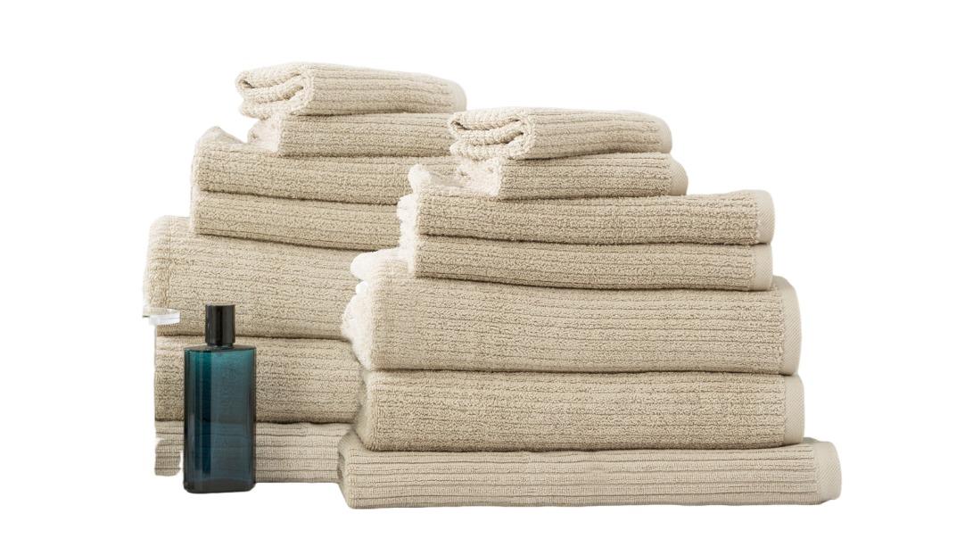 Renee Taylor 14 Piece Cobblestone Cotton Ribbed Towel - Stone