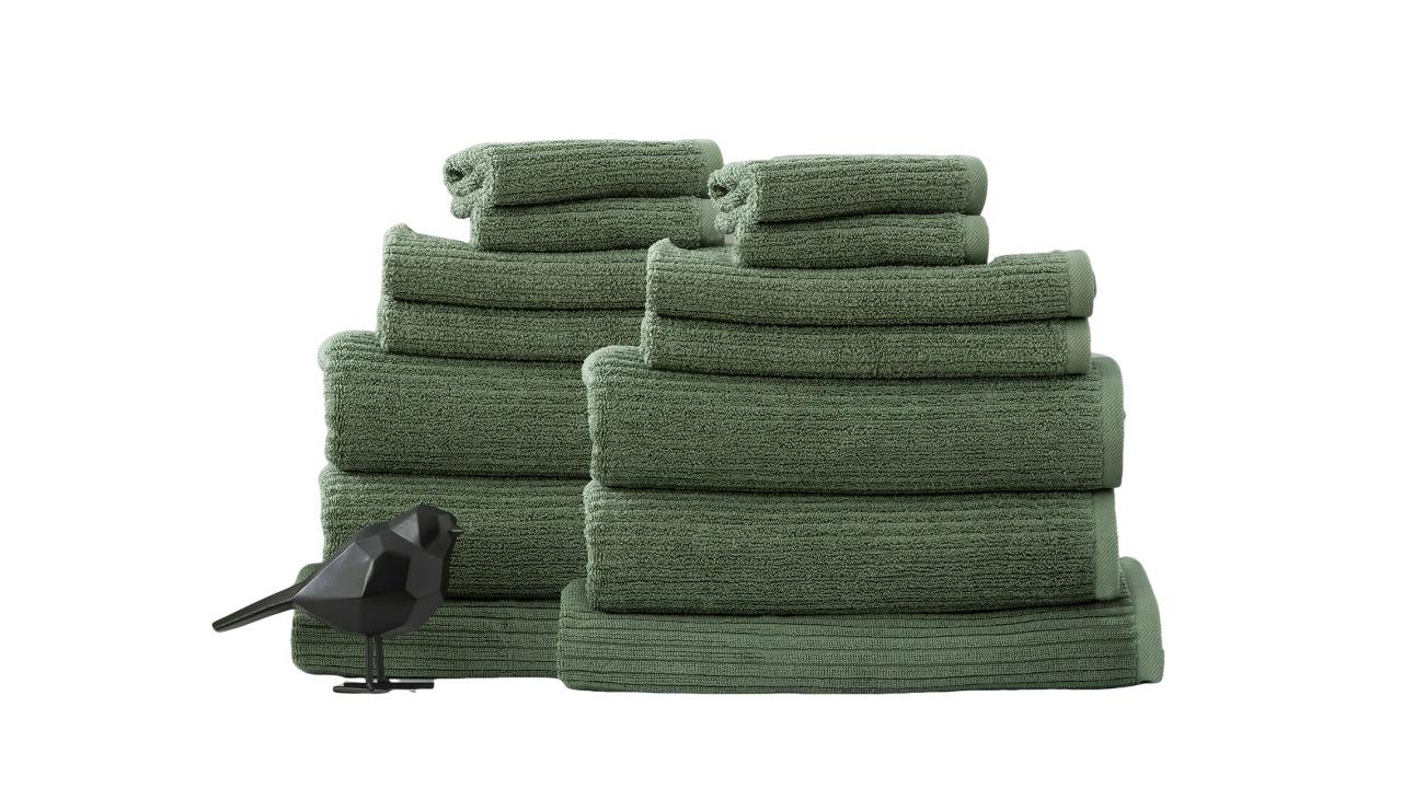 Renee Taylor 14 Piece Cobblestone Cotton Ribbed Towel - Sage