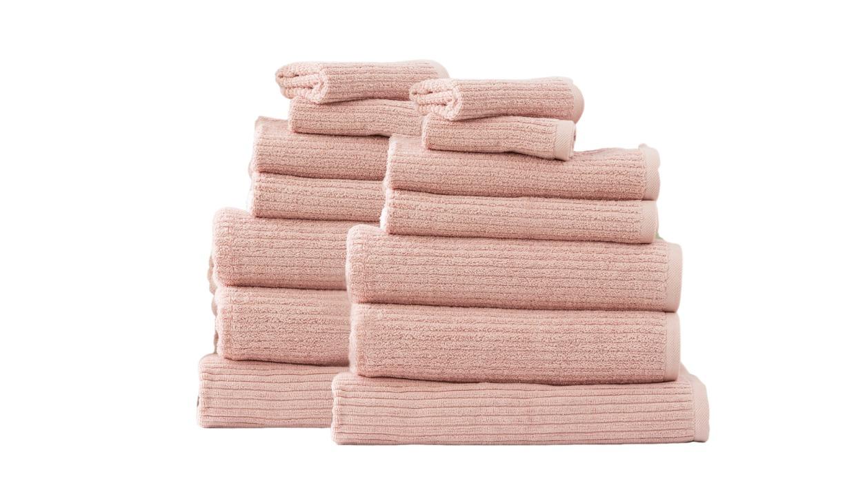 Renee Taylor 14 Piece Cobblestone Cotton Ribbed Towel - Blush