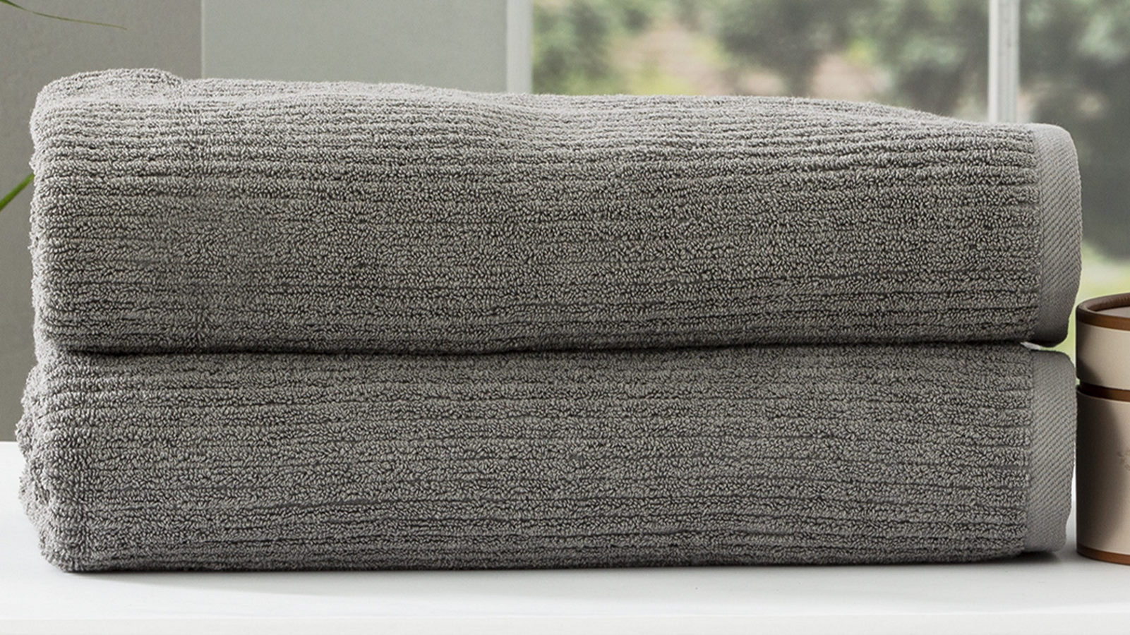Renee Taylor Pack of 2 Cobblestone 650gsm Cotton Ribbed Towel Bath Sheet - Platinum