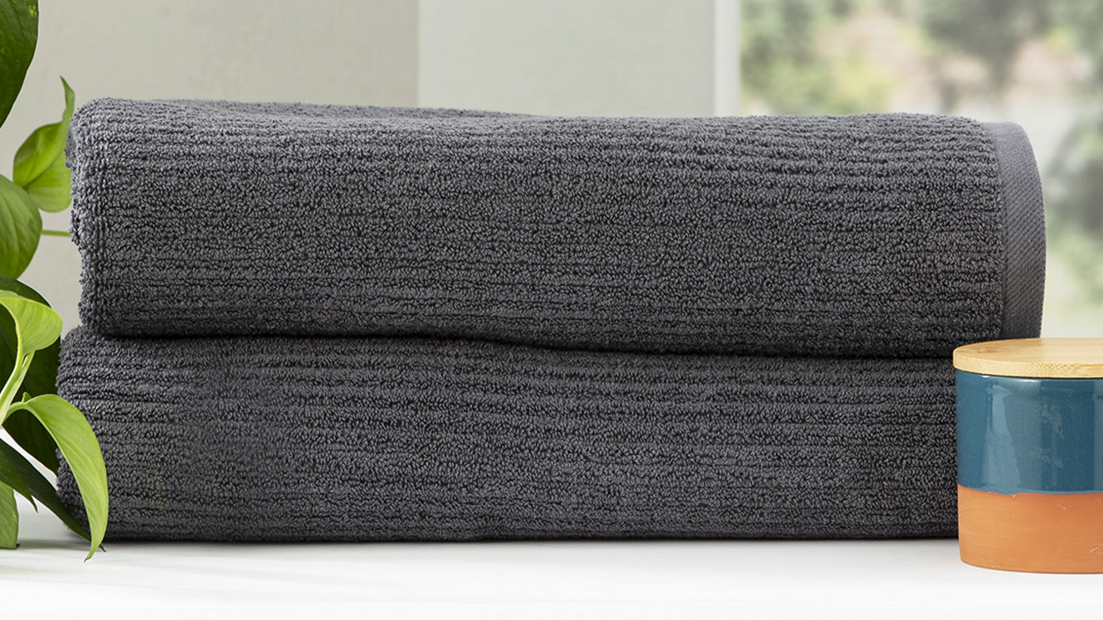 Renee Taylor Pack of 2 Cobblestone 650gsm Cotton Ribbed Towel Bath Sheet - Granite