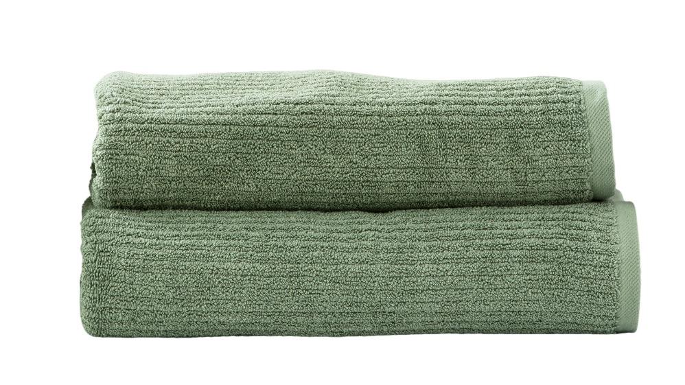 Renee Taylor Pack of 2 Cobblestone Cotton Ribbed Towel Bath Sheet - Sage