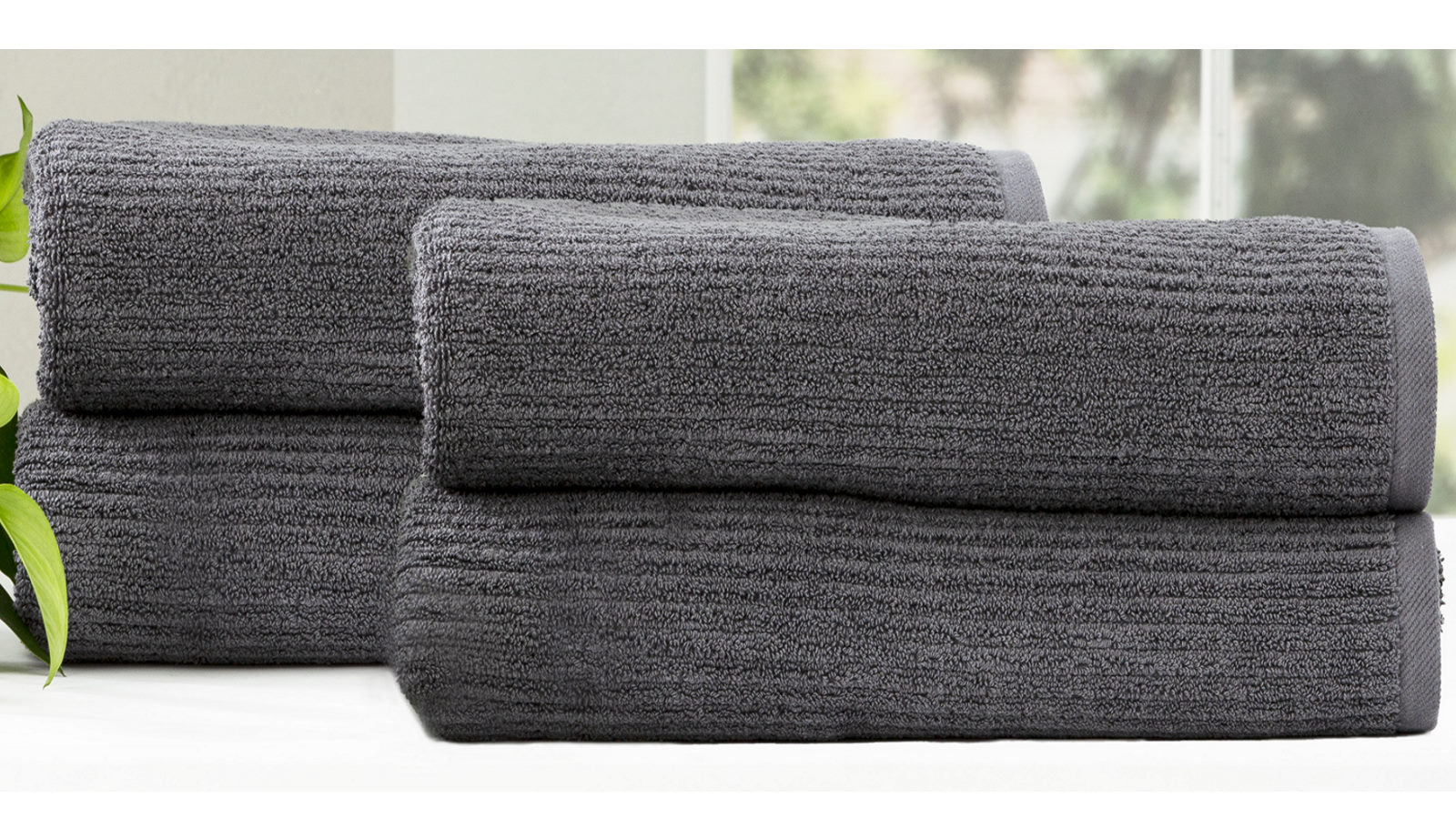 Renee Taylor Pack of 4 Cobblestone 650gsm Cotton Ribbed Towel Bath Sheet - Granite