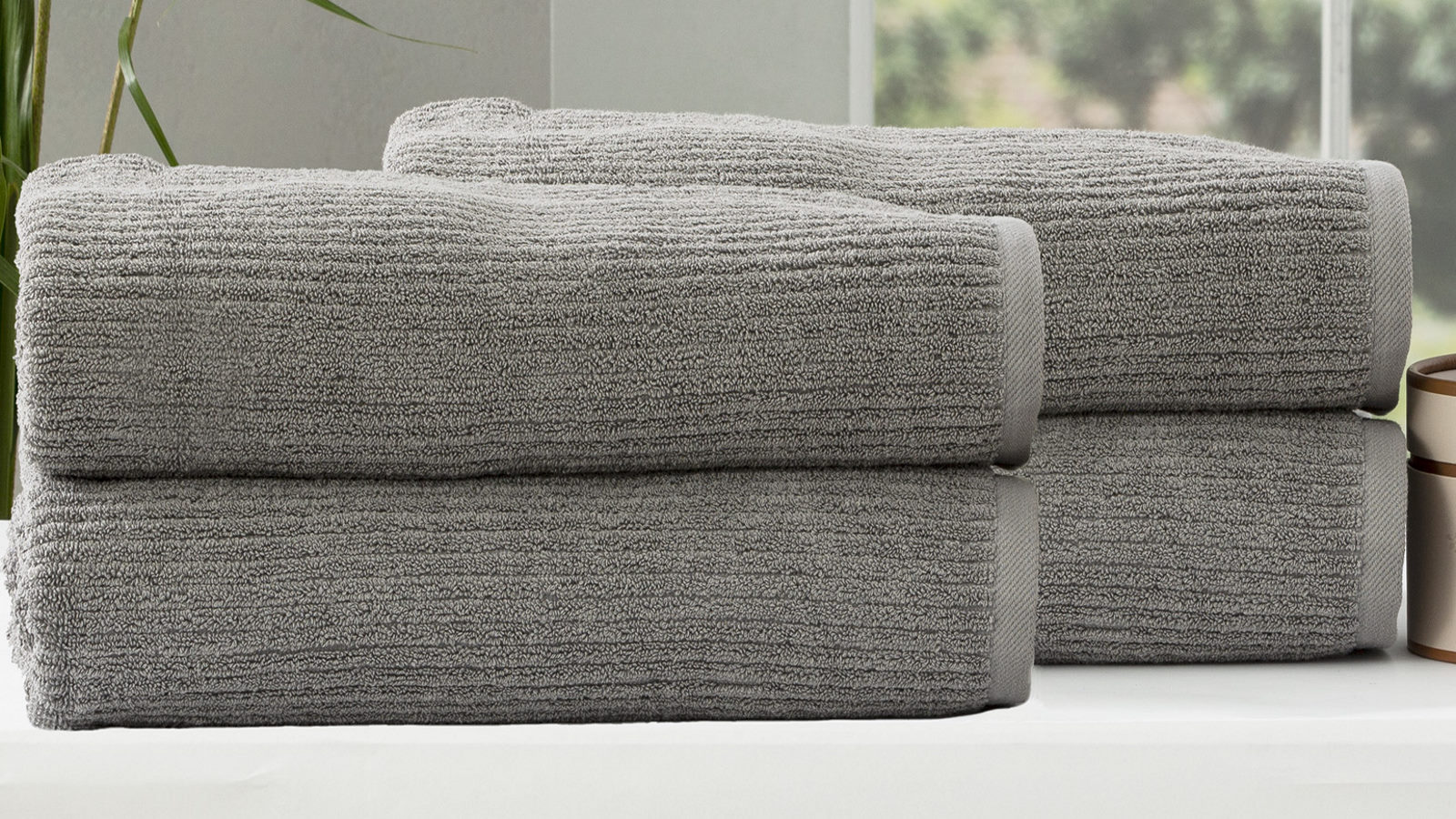Renee Taylor Pack of 4 Cobblestone 650gsmCotton Ribbed Towel Bath Sheet - Platinum