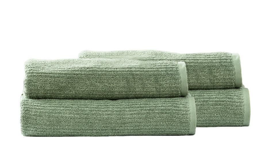 Renee Taylor Pack of 4 Cobblestone Cotton Ribbed Towel Bath Sheet - Sage