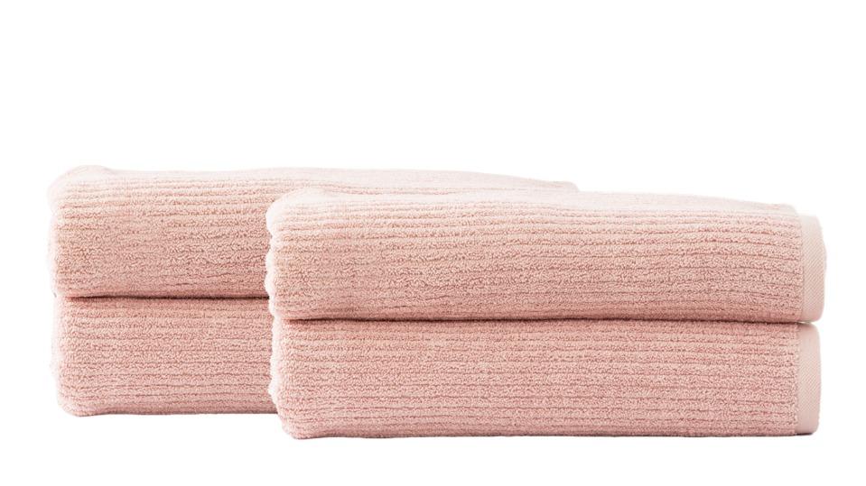 Renee Taylor Pack of 4 Cobblestone Cotton Ribbed Towel Bath Sheet - Blush