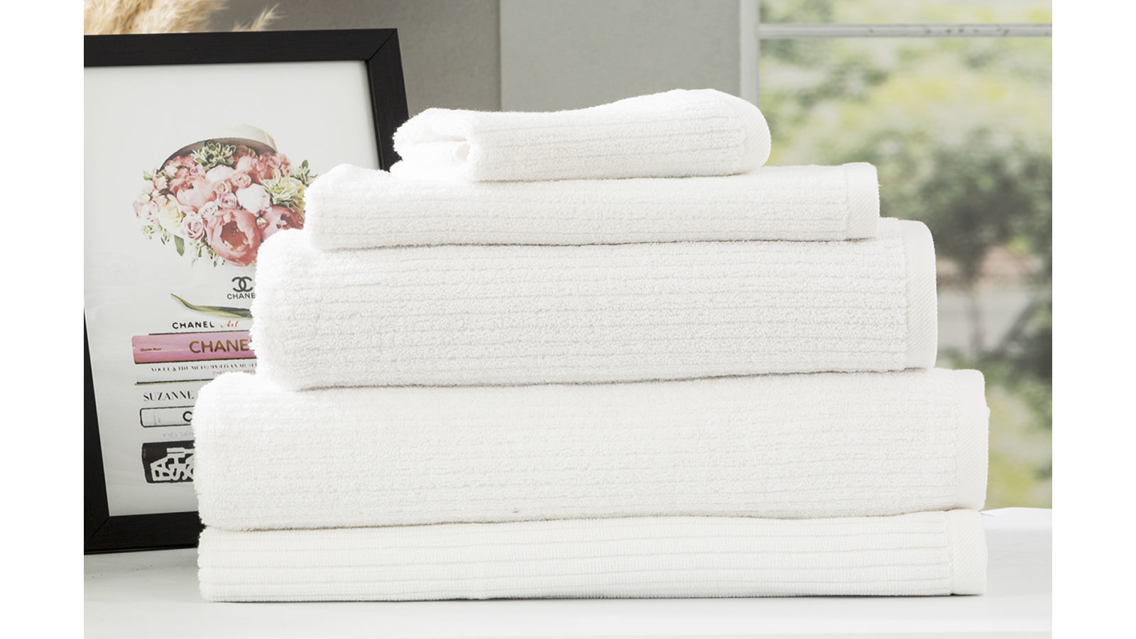 Renee Taylor 5 Piece Cobblestone 650gsm Cotton Ribbed Towel Packs - White