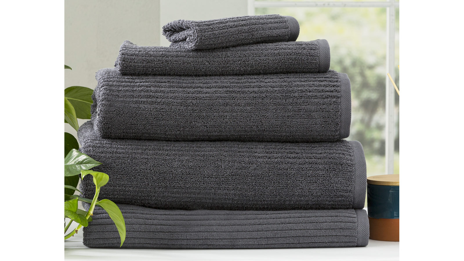 Renee Taylor Pack of 5 Cobblestone 650gsm Cotton Ribbed Towel - Granite