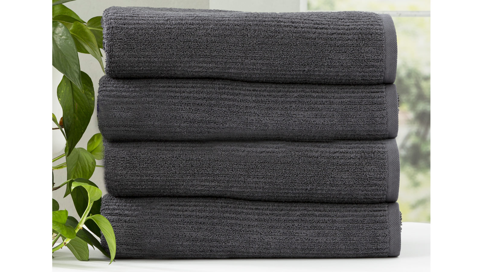  Renee Taylor Pack of 4 Cobblestone 650gsm Cotton Ribbed Towel Bath Towel - Granite