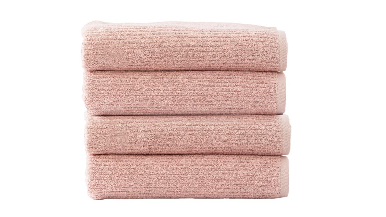 Renee Taylor 4 Piece Cobblestone Cotton Ribbed Bath Towel - Blush