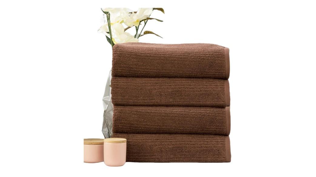 Renee Taylor 4 Piece Cobblestone Cotton Ribbed Bath Towel - Toffee