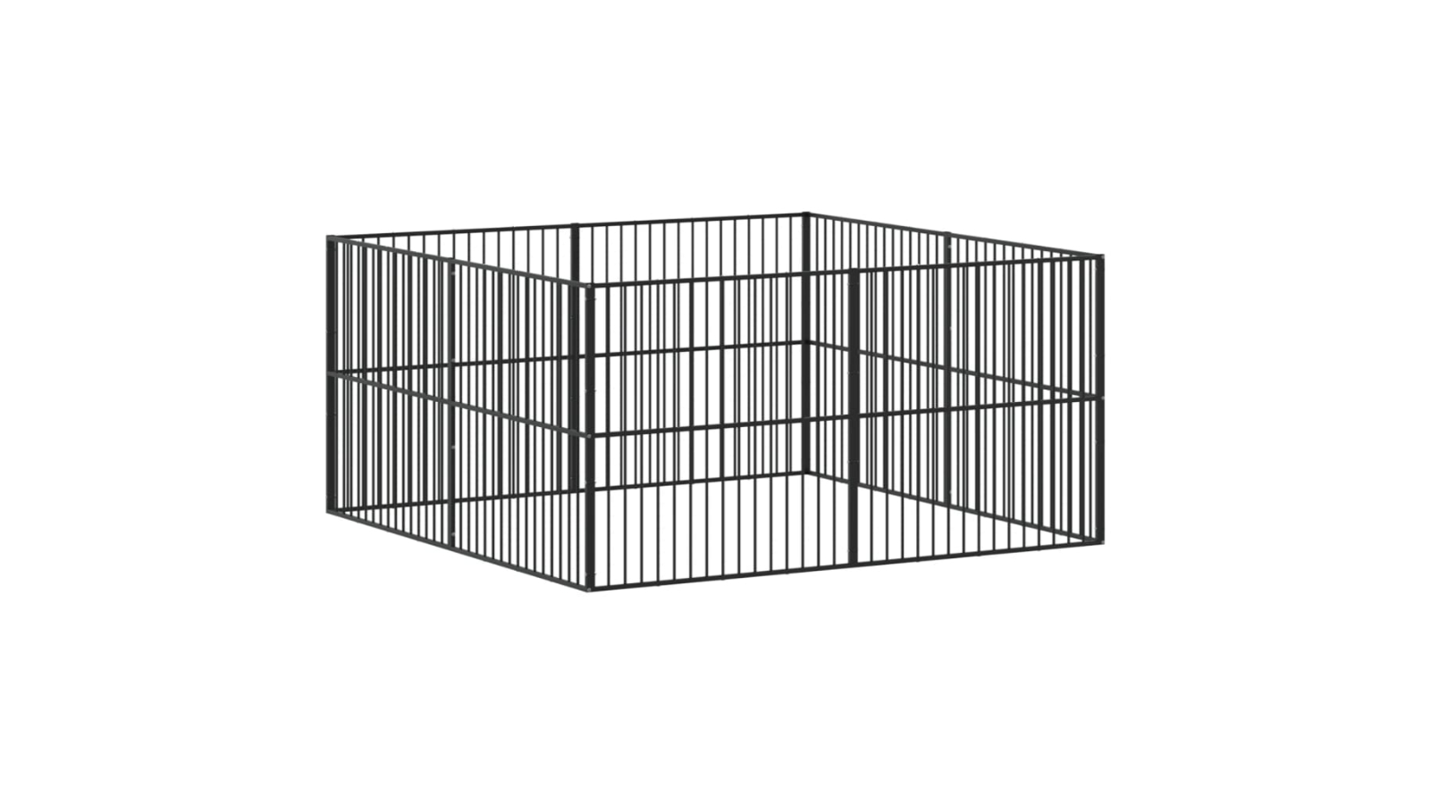 vidaXL 8-Panel Black Galvanised Steel Dog Playpen - 200 x 200 x 100cm
