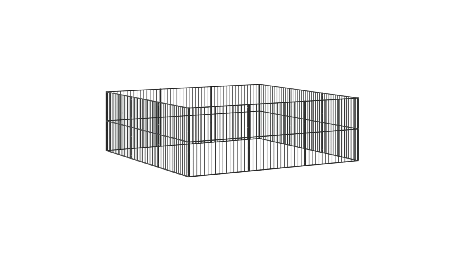 vidaXL 12-Panel Black Galvanised Steel Dog Playpen - 300 x 300 x 100cm
