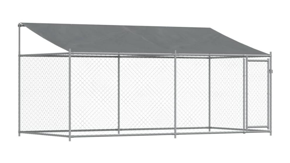 vidaXL Grey Galvanised Steel Dog Cage with Roof and Door - 400 x 200 x 200cm