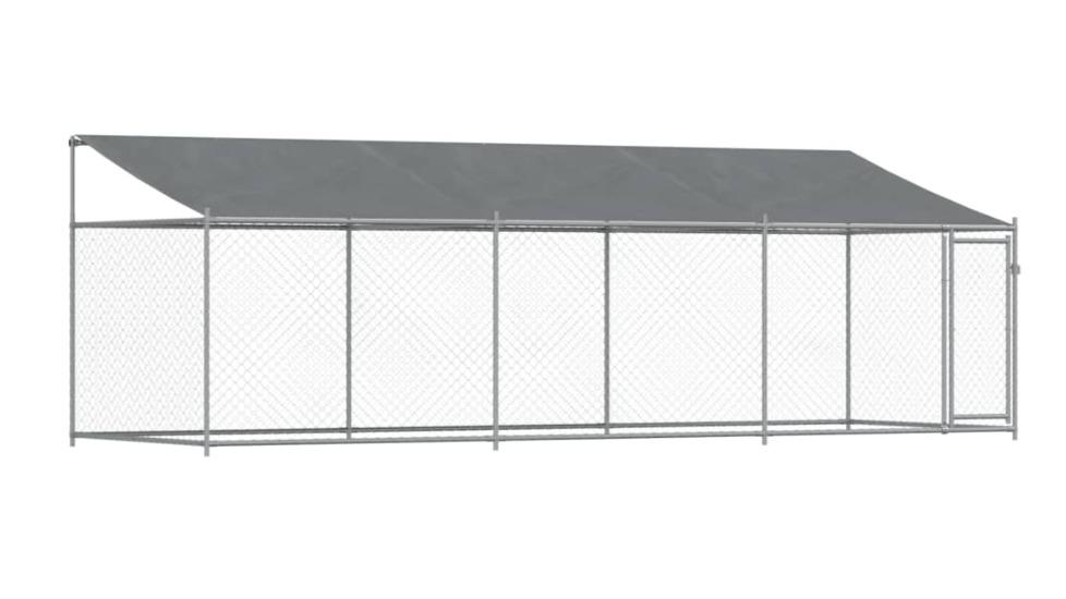 vidaXL Grey Galvanised Steel Dog Cage with Roof and Door - 600 x 200 x 200cm