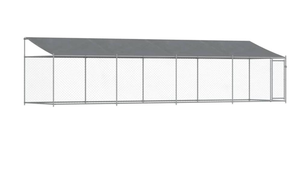 vidaXL Grey Galvanised Steel Dog Cage with Roof and Door - 800 x 200 x 200cm