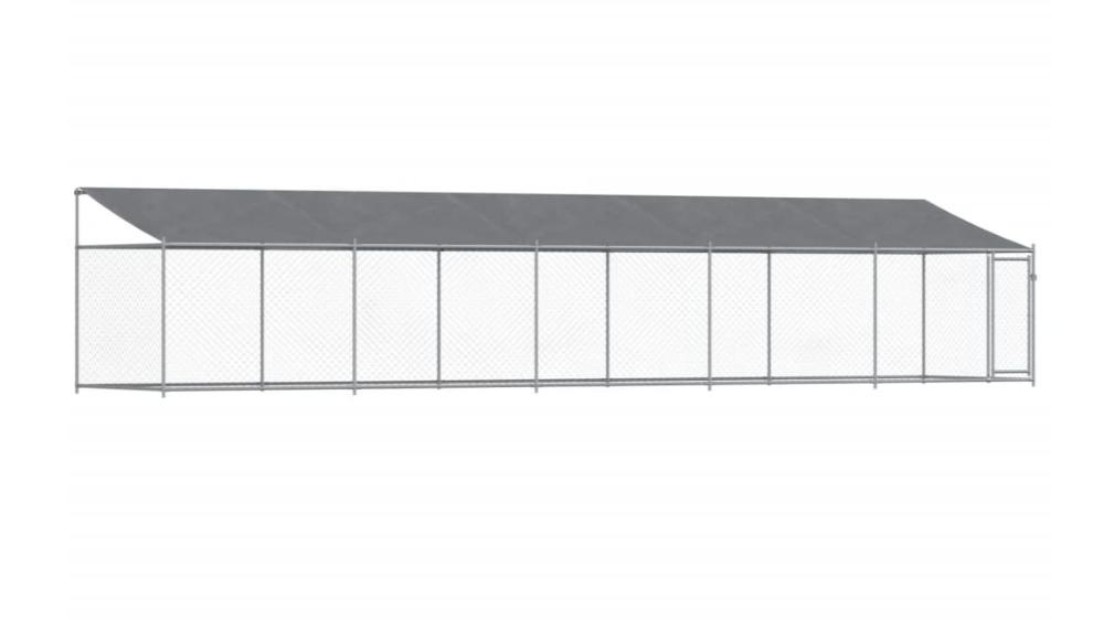 vidaXL Grey Galvanised Steel Dog Cage with Roof and Door - 1000 x 200 x 200cm
