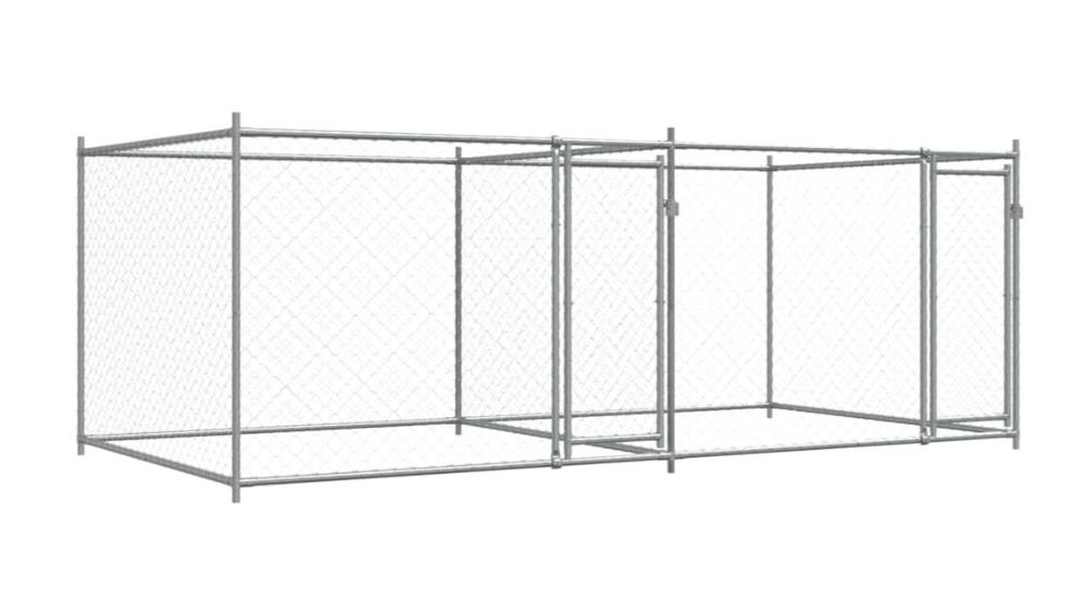 vidaXL Grey Galvanised Steel Dog Cage with 2-Door - 400 x 200 x 150cm