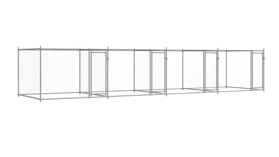 vidaXL Grey Galvanised Steel Dog Cage with 4-Door - 800 x 200 x 150cm