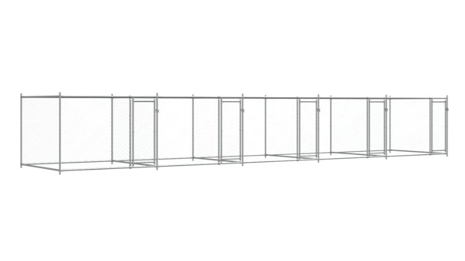 vidaXL Grey Galvanised Steel Dog Cage with 5-Door - 1000 x 200 x 150cm