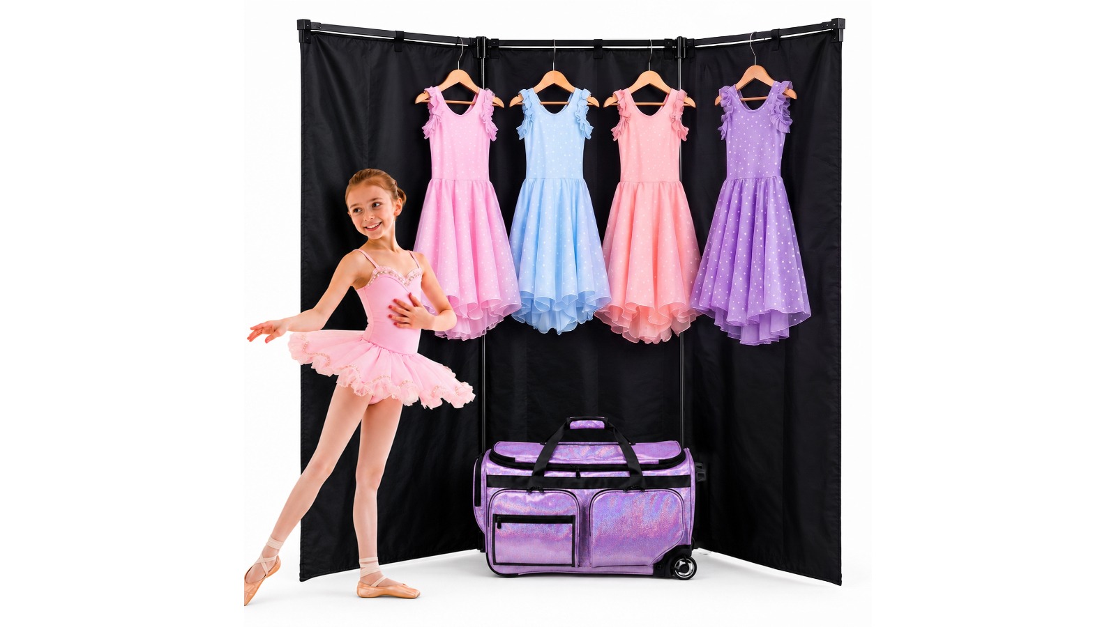 Advwin 26inch Rolling Dance Bag with Garment Rack and Curtain
