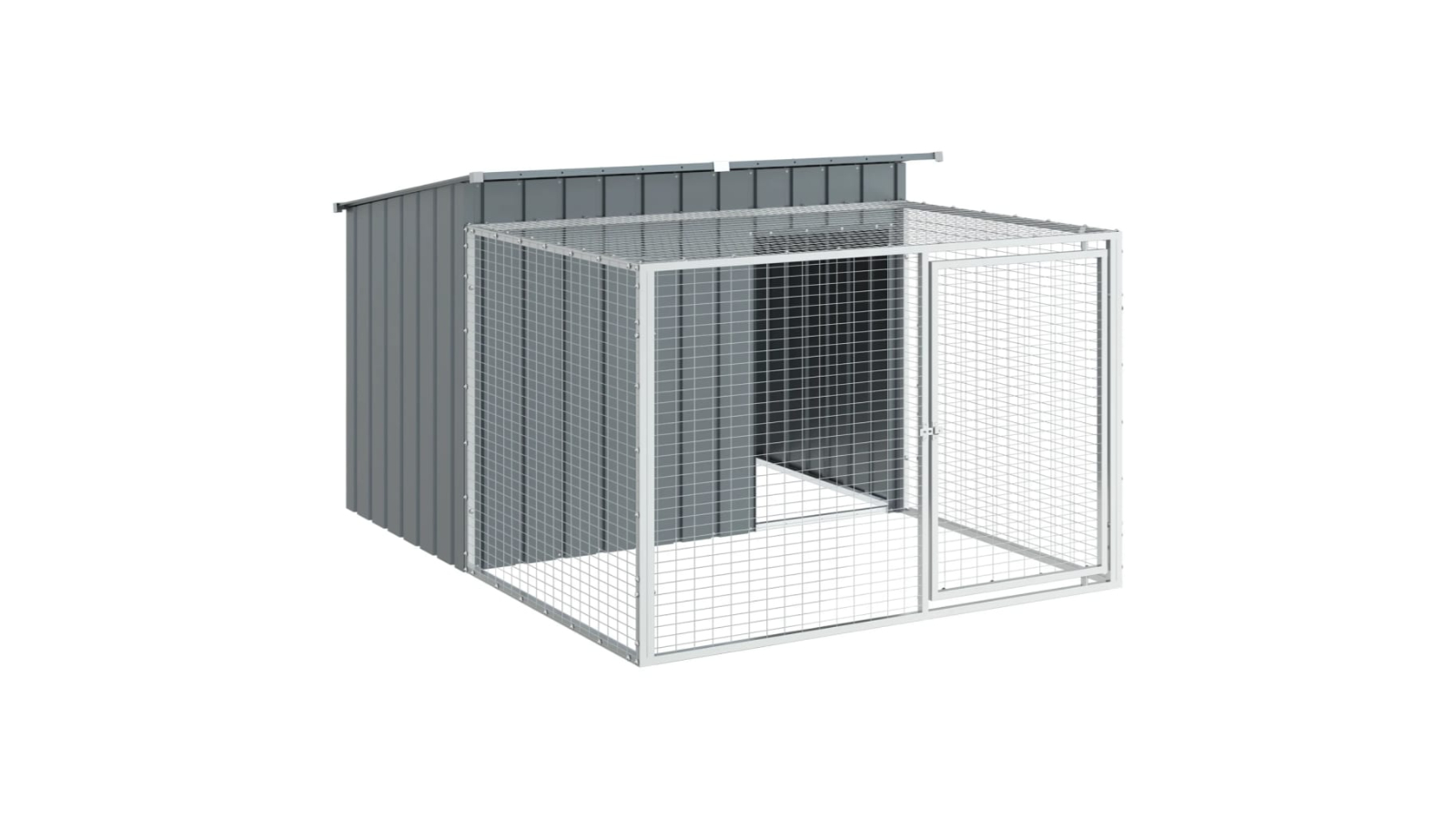 vidaXL Anthracite Galvanised Steel Dog House with Run - 153 x 194 x 110cm