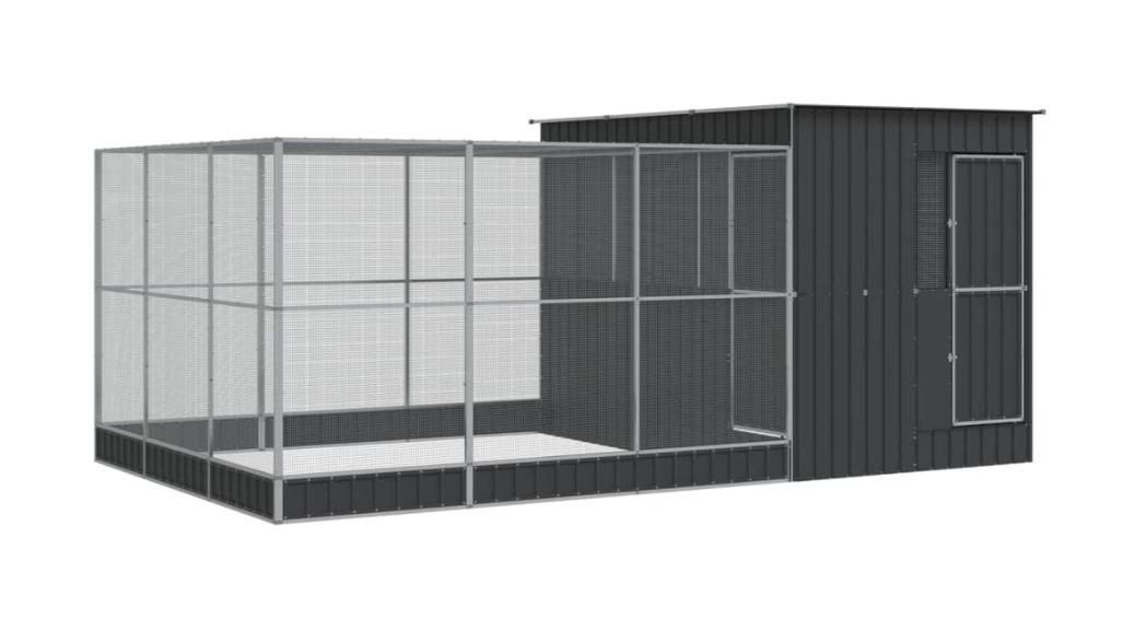 vidaXL Silver Steel Aviary with Extension - 497 x 303 x 216cm