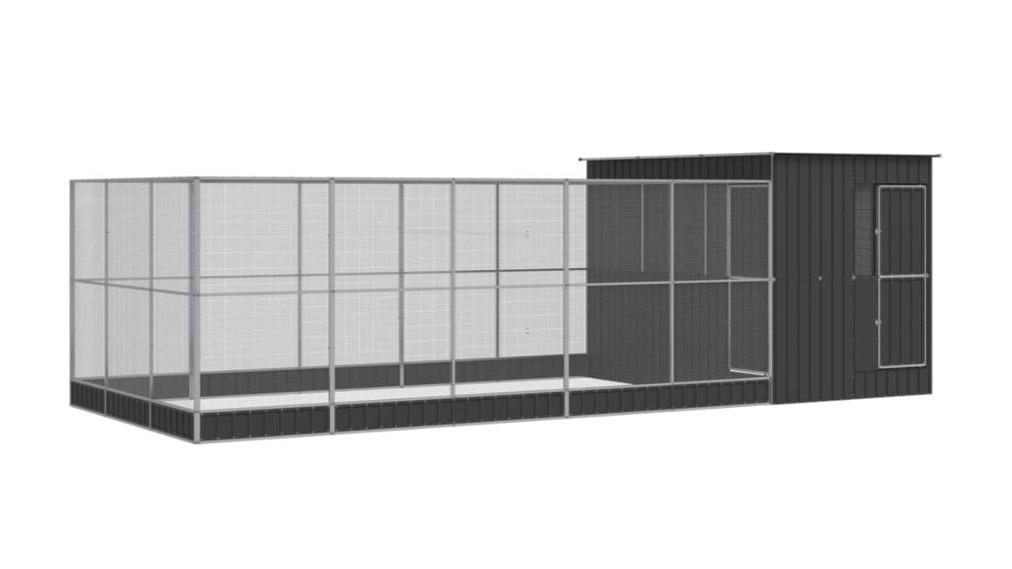 vidaXL Silver Steel Aviary with Extension - 704 x 303 x 216cm