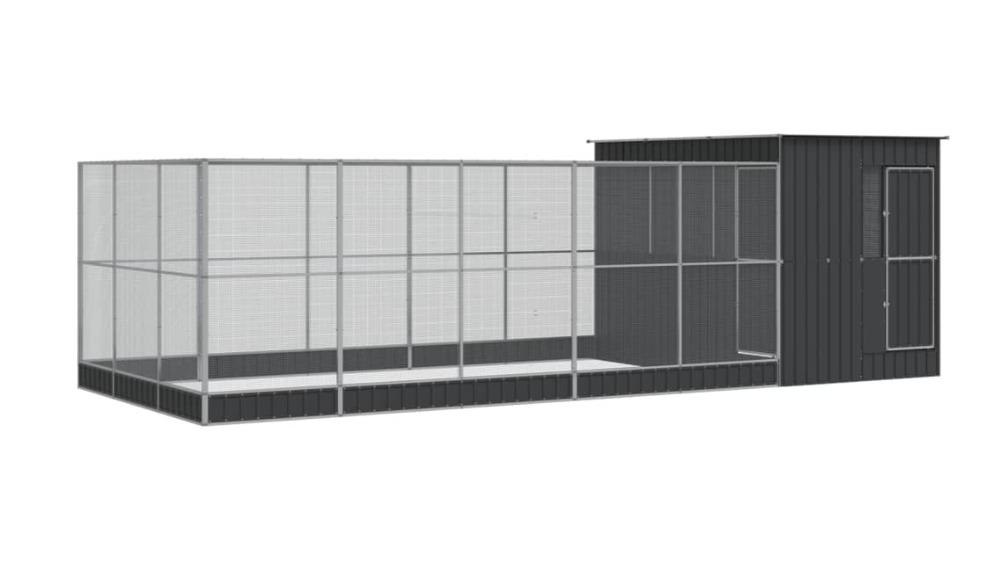 vidaXL Silver Steel Aviary with Extension