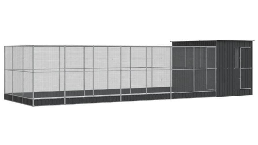 vidaXL Silver Steel Aviary with Extension - 911 x 303 x 216cm