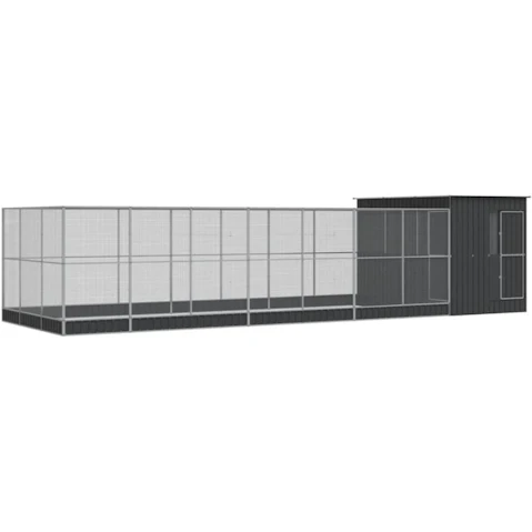 vidaXL Silver Steel Aviary with Extension - 911 x 303 x 216cm