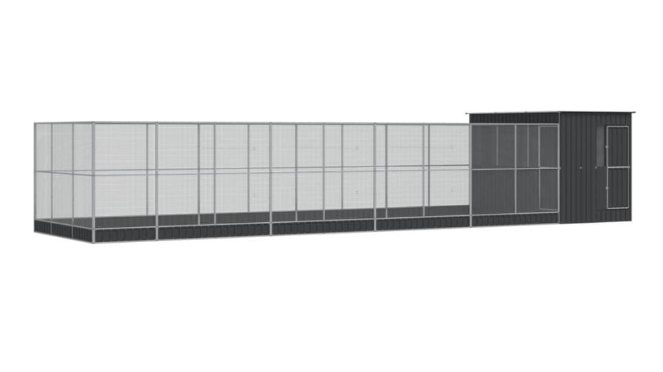 vidaXL Silver Steel Aviary with Extension - 1118 x 303 x 216cm