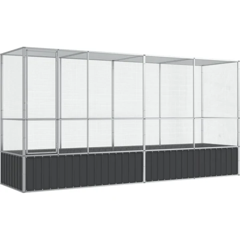 vidaXL Silver Steel Aviary with Extension - 418.5 x 107 x 212cm