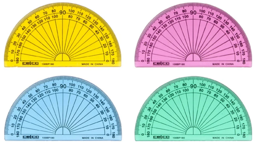 Celco Box of 50 Assorted Colours 10cm 180-Degree Protractor