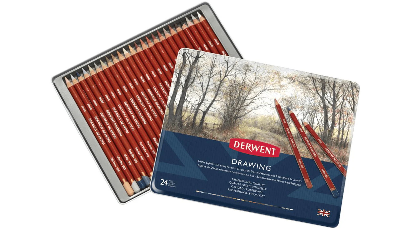 Derwent Drawing Professional 24 High Lightfast Coloured Pencils Tin Set