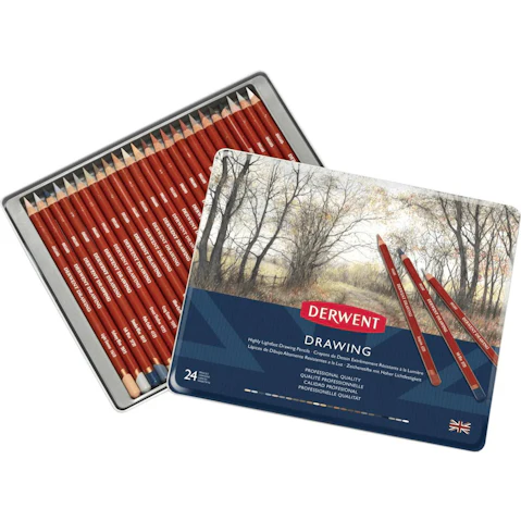 Derwent Drawing Professional 24 High Lightfast Coloured Pencils Tin Set