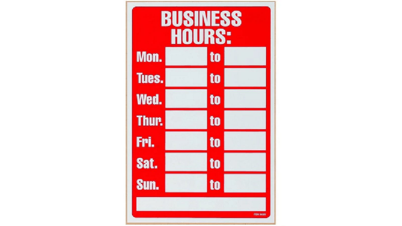 Headline Sign Business Opening Hours - Red/White