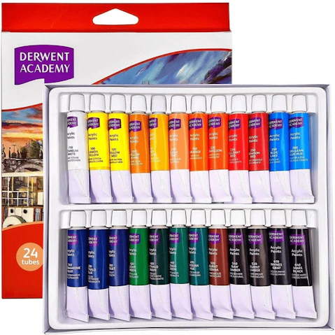 Derwent Academy Acrylic Paints 12ml Paint Tubes Set - Pack of 24