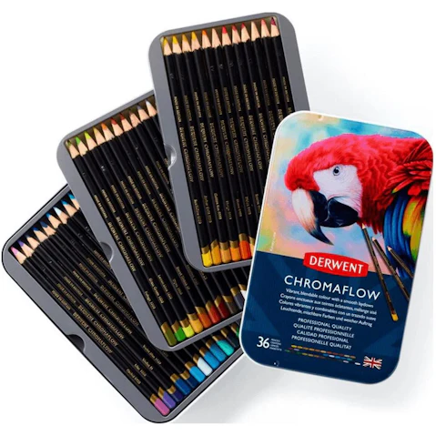 Derwent ChromaFlow 36 Coloured Pencils Tin Set Rich Vibrant