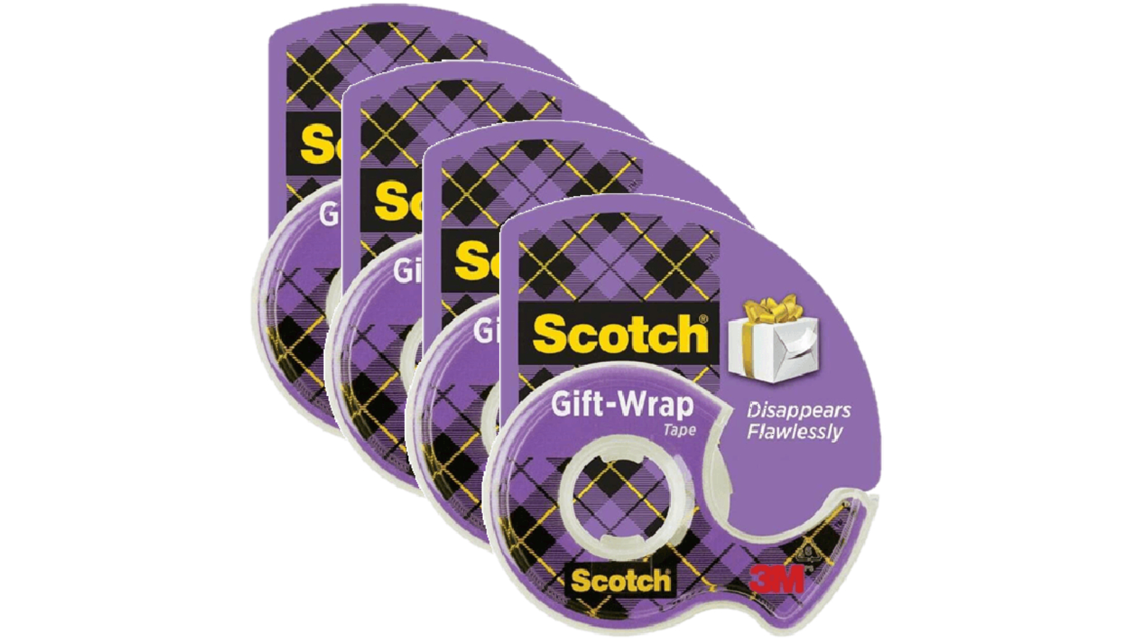 Scotch 1.9 x 16.5m Gift Wrapping Tape Invisible Dispenser - Pack of 4