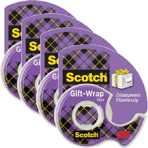 Scotch 1.9 x 16.5m Gift Wrapping Tape Invisible Dispenser - Pack of 4