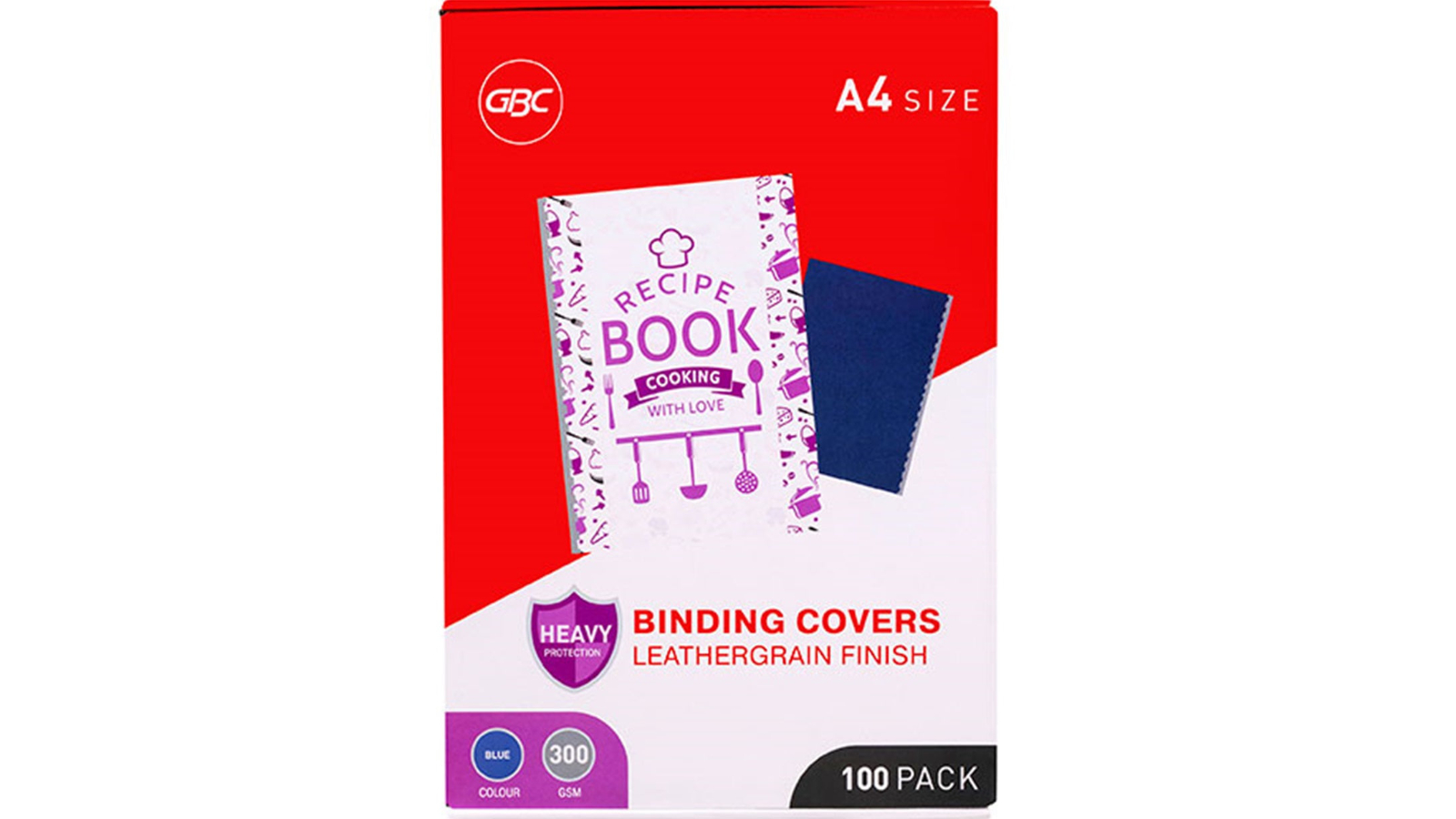 GBC Pack of 100 300GSM A4 Leathergrain Ibico Binding Cover - Blue