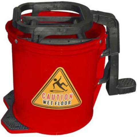 Cleanlink 16 Litre Heavy Duty Plastic Wringer Mop Bucket - Red
