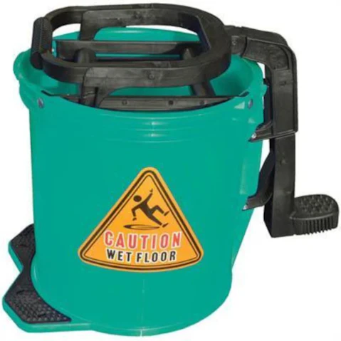 Cleanlink 16 Litre Heavy Duty Plastic Wringer Mop Bucket - Light Green