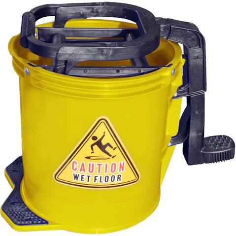 Cleanlink 16 Litre Mop Bucket Heavy Duty Plastic Wringer - Yellow