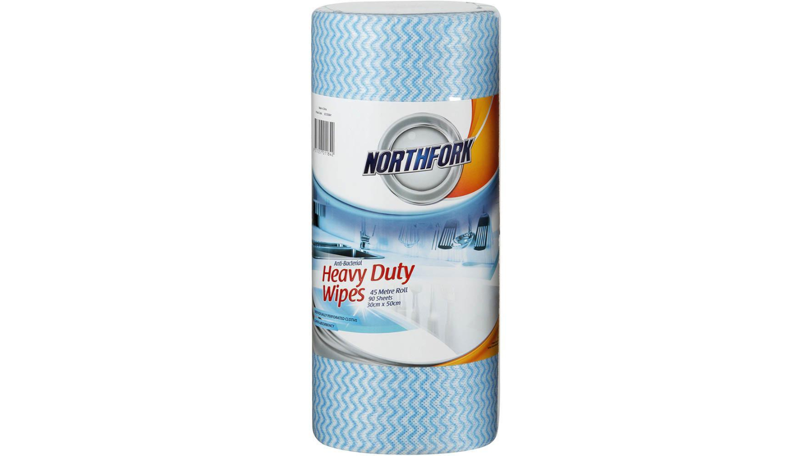 Northfork Pack of 90 Anti-Bacterial Heavy Duty Blue Perforated Wipes Roll - 45metre 