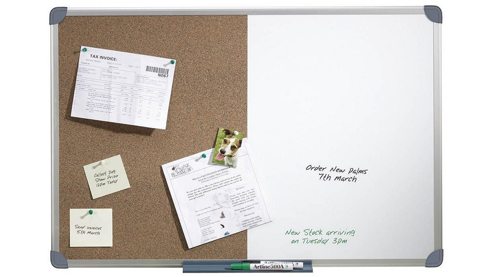 Quartet 120 x 90cm  Combo Cork/Melamine Penrite Aluminium Frame