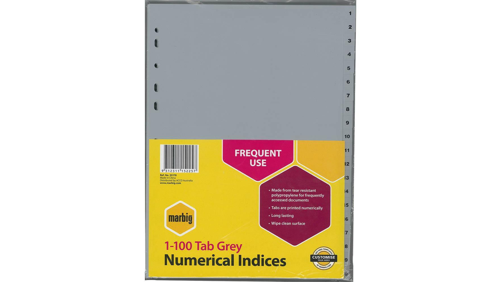 Marbig Grey Pp 1-100 Tab A4 Index Divider 