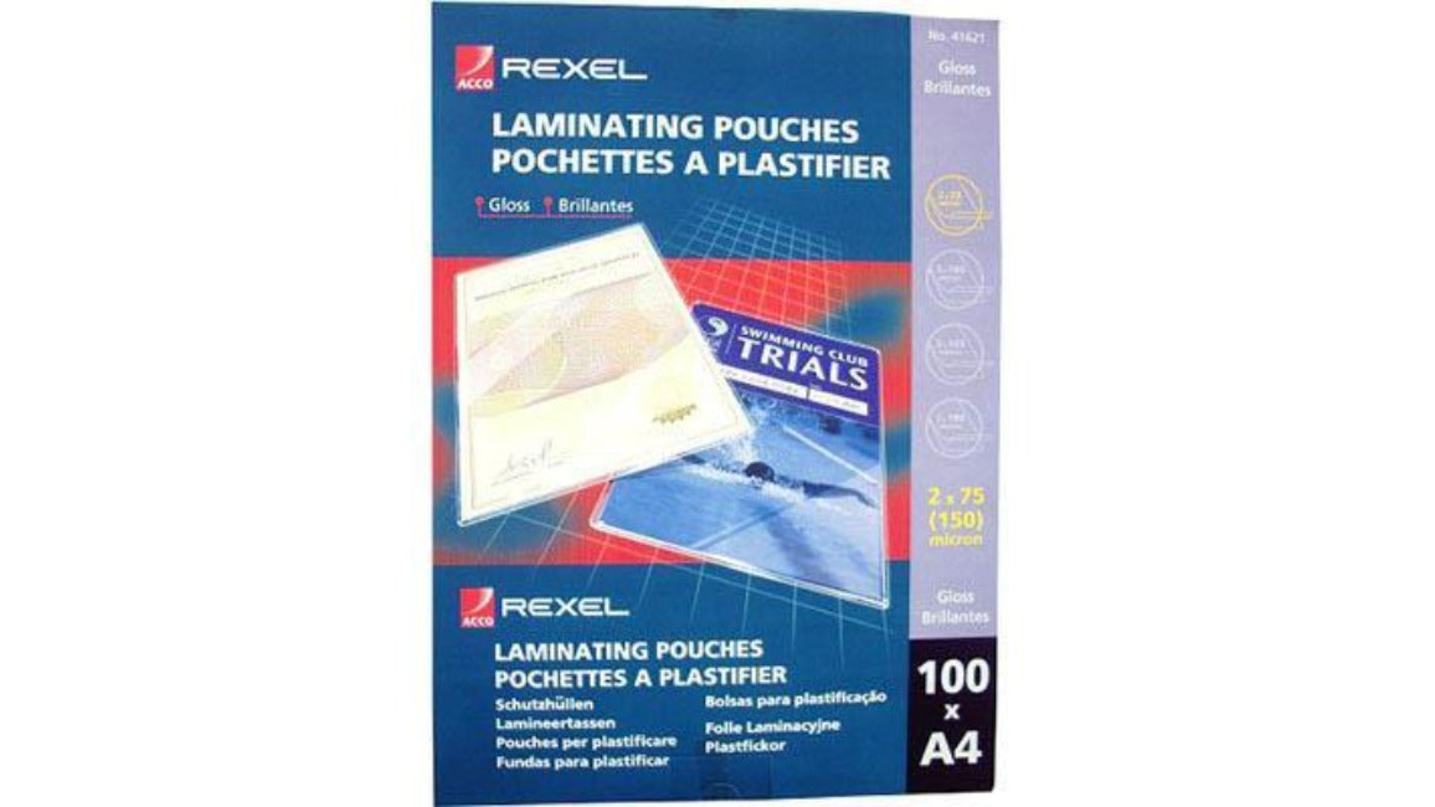 Rexel 100 Micron A4 Clear Laminating Pouch - Pack of 100