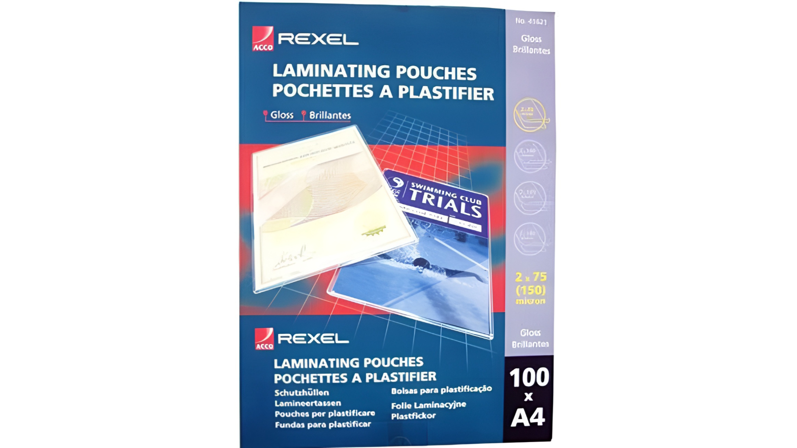 Rexel 75 Micron A4 Clear Laminating Pouch - Pack of 100